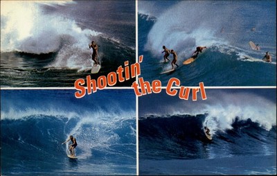 Surfing California Beaches Shootin the Curl vintage postcard s545