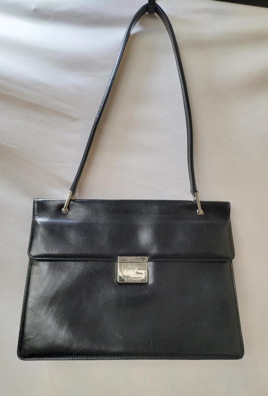 GUCCI black leather shoulder bag 12.3 inches-image