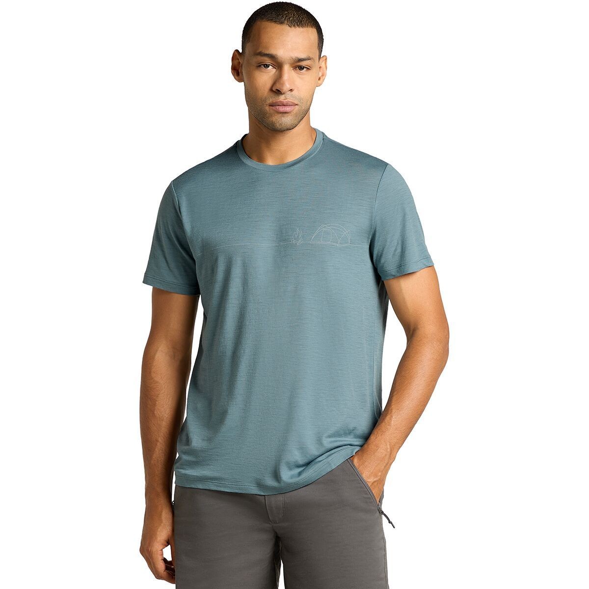 Футболка Icebreaker Merino 150 Tech Lite Single Line Camp SS - мужская сине-пепельная XL 16290₽