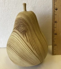 Wooden PEAR 5" beautiful stained wood grain Display Fruit Bowl for Fall Autumn