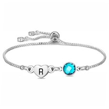Initial Bracelets for Women Dainty R Heart Silver Bracelets for Ladies Trendy Le