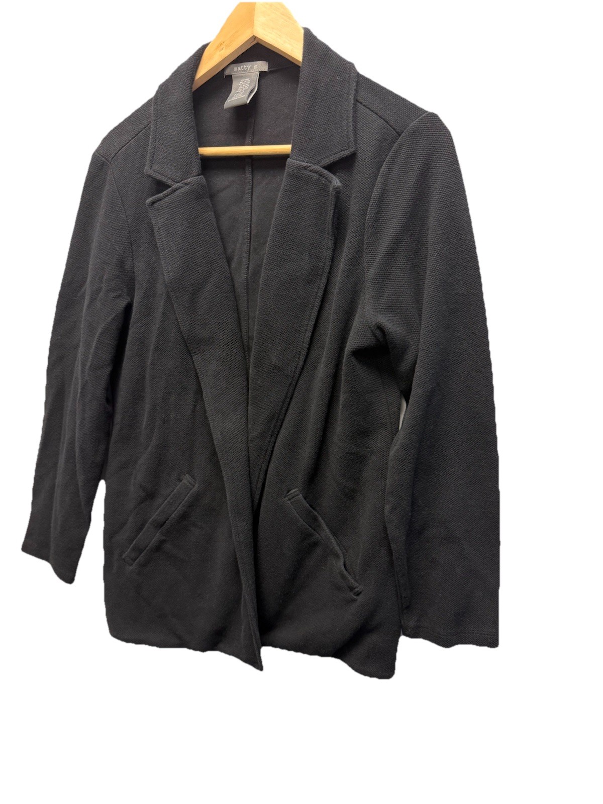 Matty M Knit Boyfriend Blazer Black XL Daily Cotton Blend With Pockets