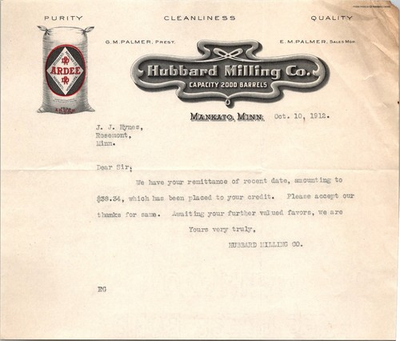 #ad #ad Hubbard Milling Co. 1912 Mankato MN Antique Letterhead Billhead TK21 $13.50