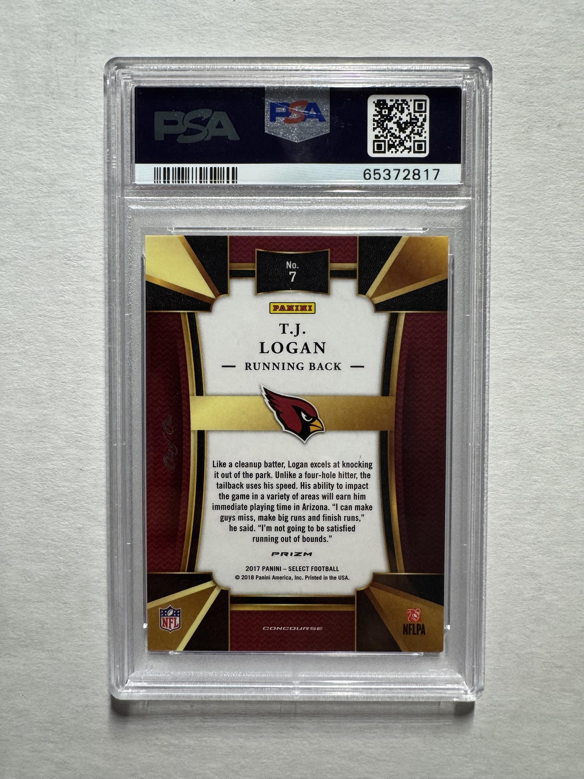 TJ T.J. Logan 2017 Panini Select #7 Black Prizm Rookie Card RC 1/1 PSA 9 view 2