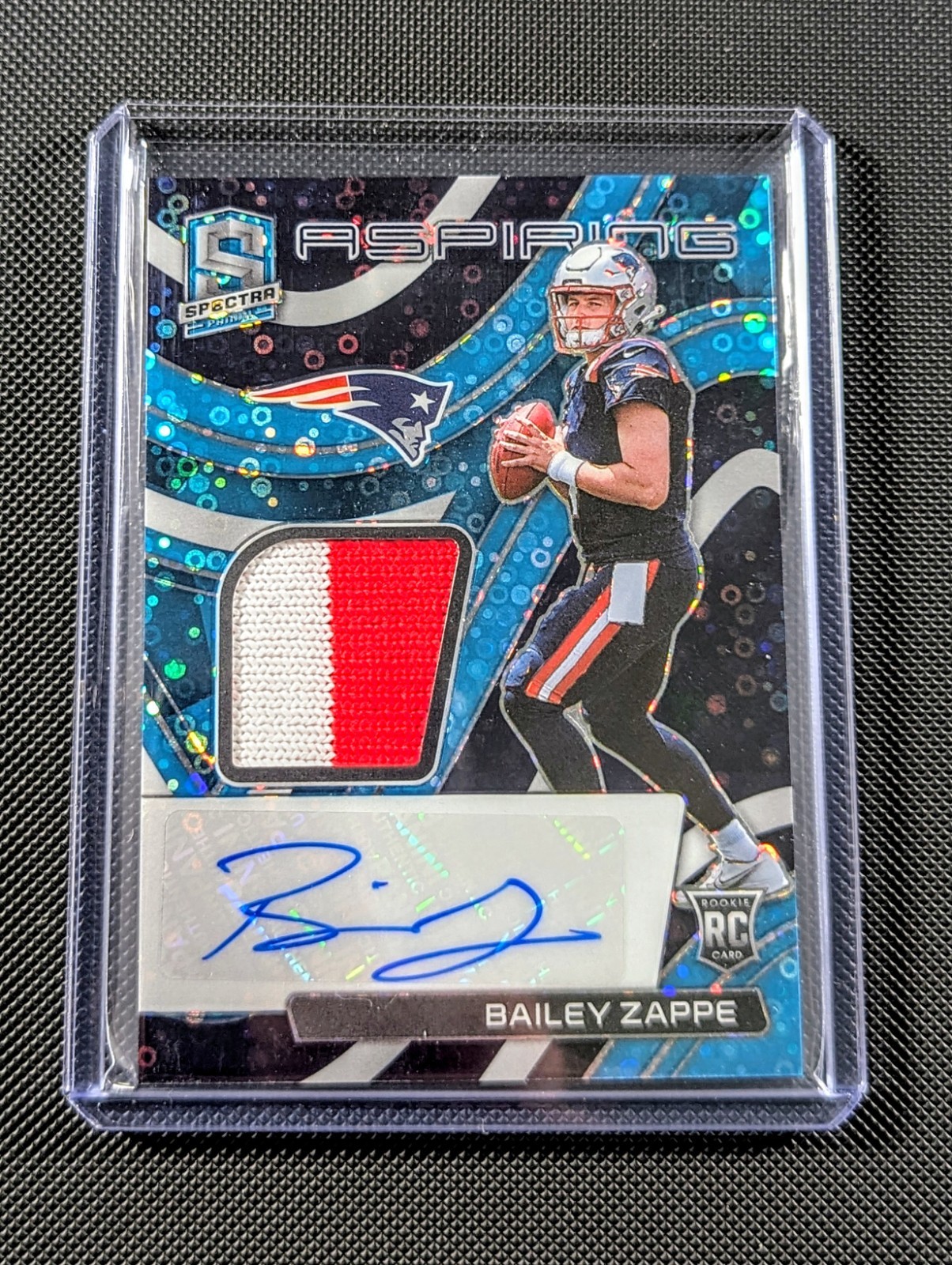 Bailey Zappe 2022 Panini Spectra Aspiring Rookie Patch Blue Disco Auto #/50
