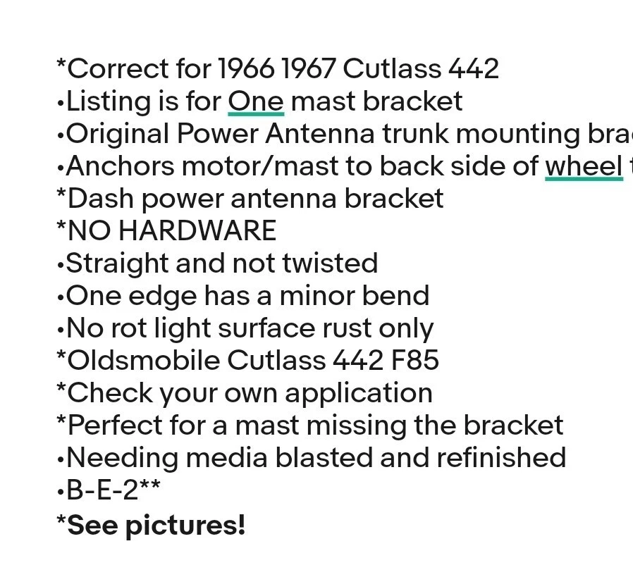 Oldsmobile 442 Cutlass 1966-1967 soporte de mástil de antena de alimentación un maletero original Foto 2 de 4
