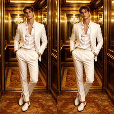 Peak Lapel 2Pcs Men's Suits White Regular Fit Coat Formal Business Jacket Tuxedo
