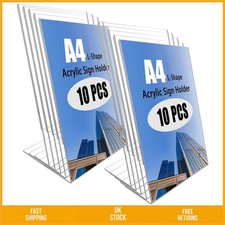 Clear Acrylic A4 Vertical Sign Holder Display Stand 10 Pack