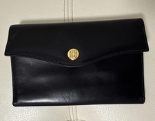 Vintage Bosca Full Grain Black Leather Framed Clutch Wallet W/Gold Hardware