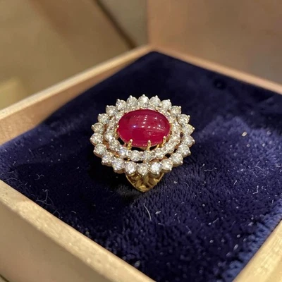 Umwerfend 18,50 Cts Runde Brillanten F/VS1 Diamanten Rubin Cocktailring 14K Gold - Bild 1 von 4