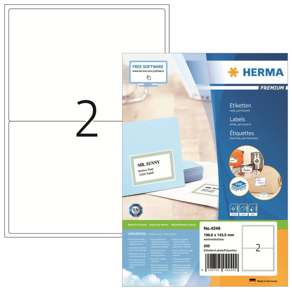 1-20X Herma Universal-Etiketten Premium, 199,6 X 143,5 Mm, Weiß Spare Bis Zu 27%-image