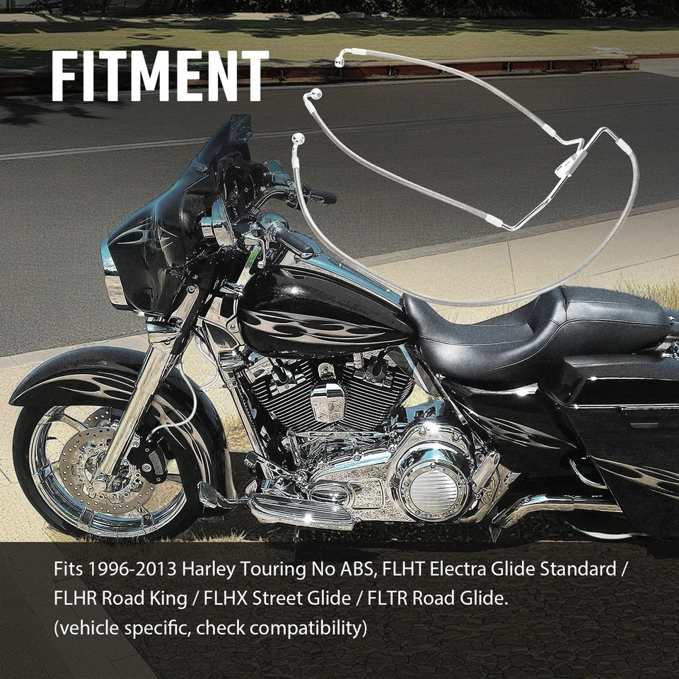 Línea de freno delantera de barra de 8" para Harley Touring Electra Street Glide sin ABS '96-'13 Foto 2 de 4