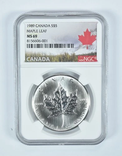 1989 Canada 5 Dollars Silver Maple Leaf MS69 NGC Canada Label *8413