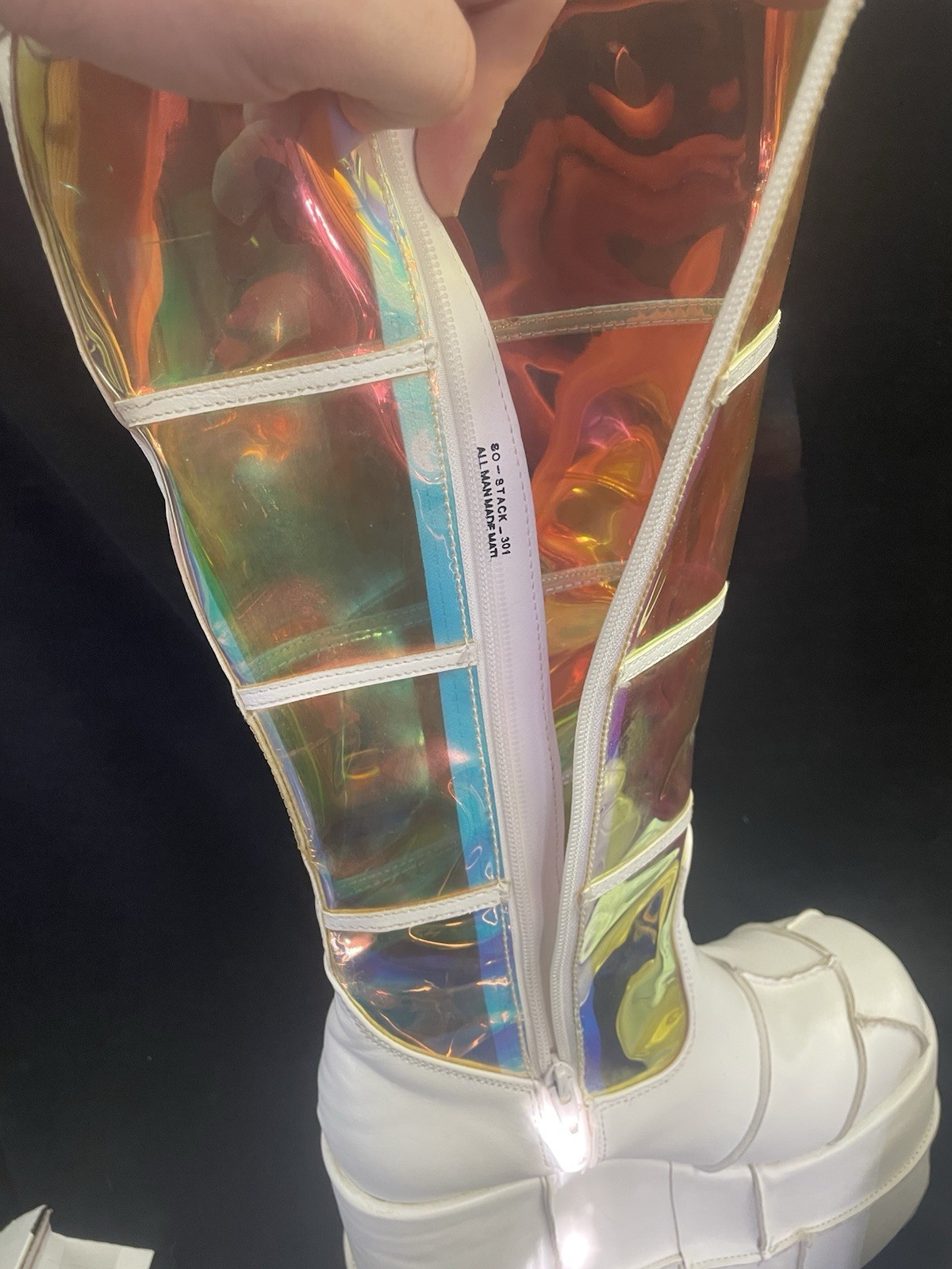 Demonia White Holographic Platform Boots Womens 7… - image 11