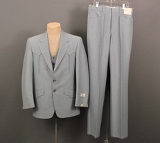 Men's VTG 70s Blue Pinstripe Western Leisure Suit Sz M 38 Short 1970s Polyester