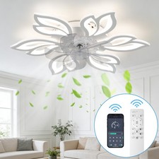 28.7" White Ceiling Fan with Light Low Profile LED Dimmable Remote 6 Speeds