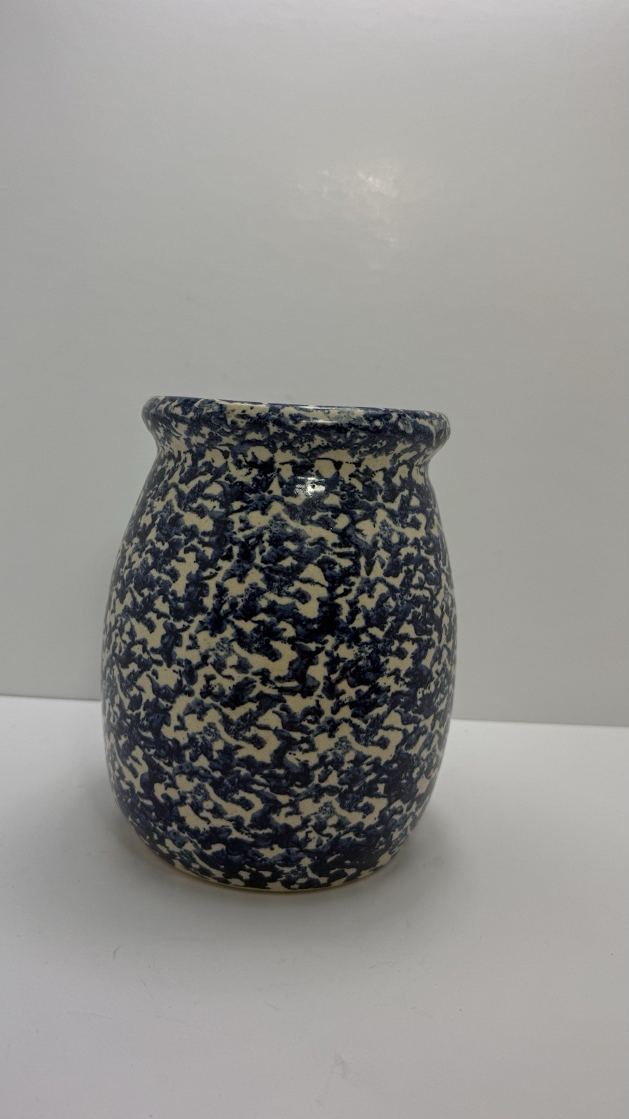 Pottery Marshall Texas Utensil Crock Vase Blue Stoneware Handmade Vintage 8