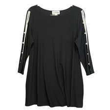 JOSEPH RIBKOFF Dress Women's Size 10 Black Pearl Button Slit 3/4 Sleeve Tunic