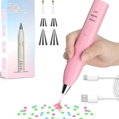 Elektrischer Diamond Painting Stift Rosa kabellos mit Multi-Spitzen, vielseitig