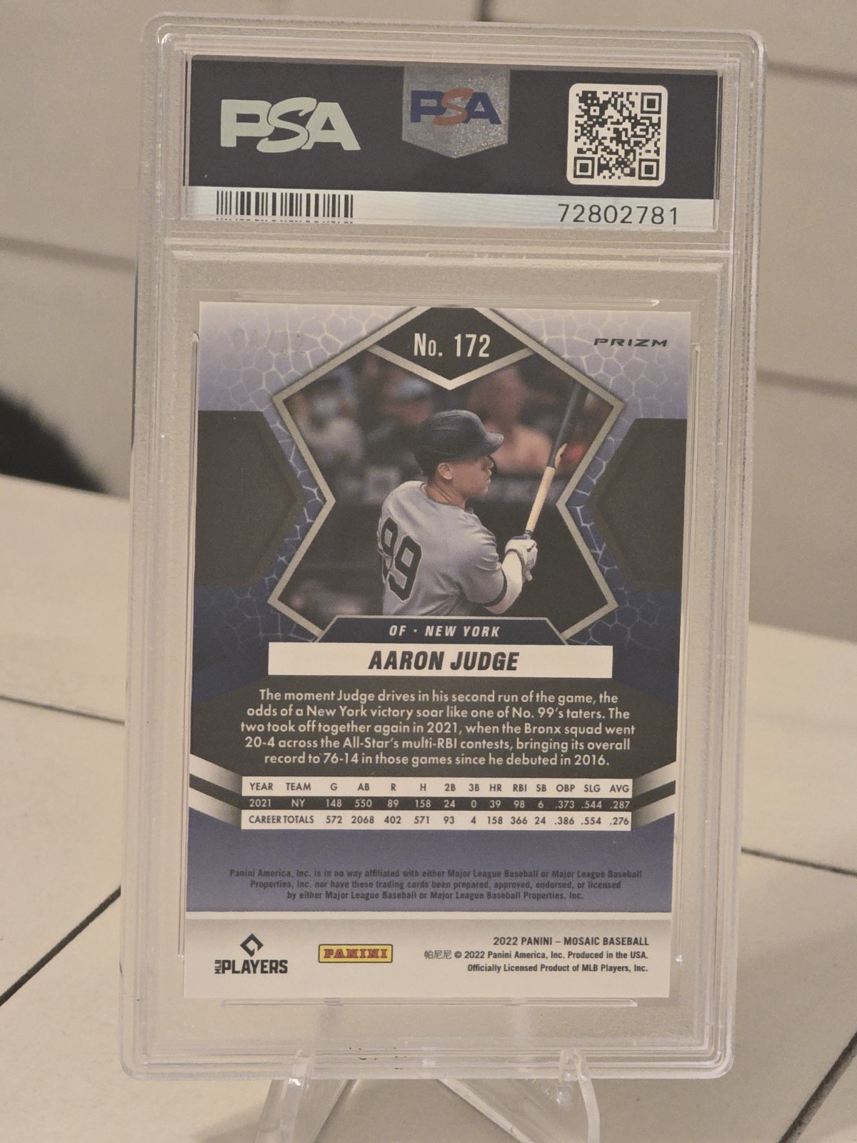 2022 Mosaic AARON JUDGE Green Swirl Prizm /12 #172 PSA 9 MINT POP 1 SSP Yankees view 2