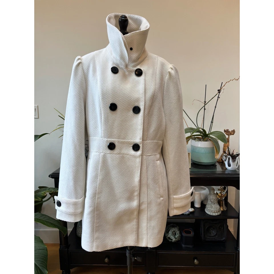 VTG Rickis Large Winter white Textured Double Breasted PeaCoat Minimalism preppy - Image 4 of 4