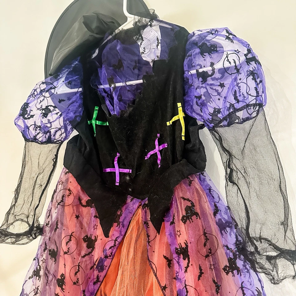 Vestido Disfraz Halloween Bruja Púrpura y Naranja Rubí Niñas Pequeño 4-6 Iluminado Foto 4 de 4