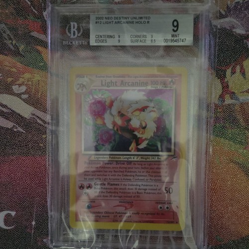 Light Arcanine 2002 Neo Destiny Unlimited Holo Rare 12/105 English BGS 9