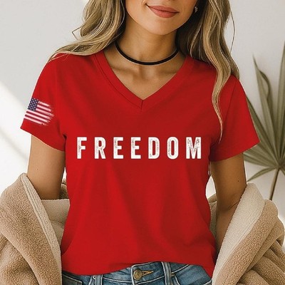 Charlie Kirk Freedom Unisex VNeck Shirt, Freedom Usa Flag Sleeve printed VNeck U