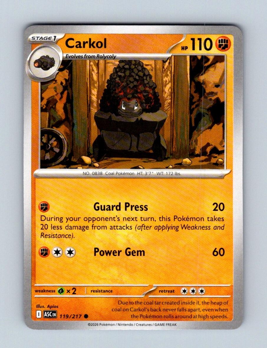 Carkol 119/217 Common Ascended Heroes Pokemon Near Mint