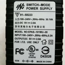 ENG 91-58223 EPAS-101WU-05 AC Switch-Mode Power Supply Adapter 5V 2A