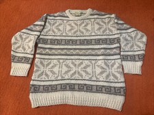 Gaeltarra Sweater Men's Size 44 Wool Ivory Ireland Fisherman's Irish Geometric