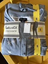 Splendid 2 Pc Lounge Set STAMPSTAR BLUE Henley Top Pants Pajamas XS,S,M 1697659