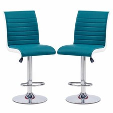 Ritz Teal And White Faux Leather Bar Stools In Pair