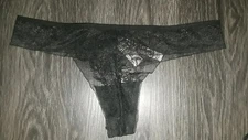 New VS dream angel lace selvedge thong Panty Size medium black 