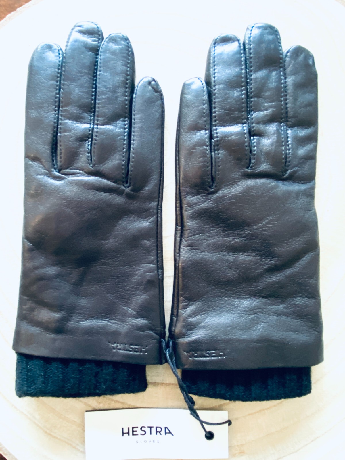 Guantes de cuero negros forrados Hestra para mujer talla 8,0 nuevos con etiquetas forrados de lana