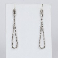 Pretty 10k White Gold, Diamond Women's "Teardrop" Stud Dangle Earrings