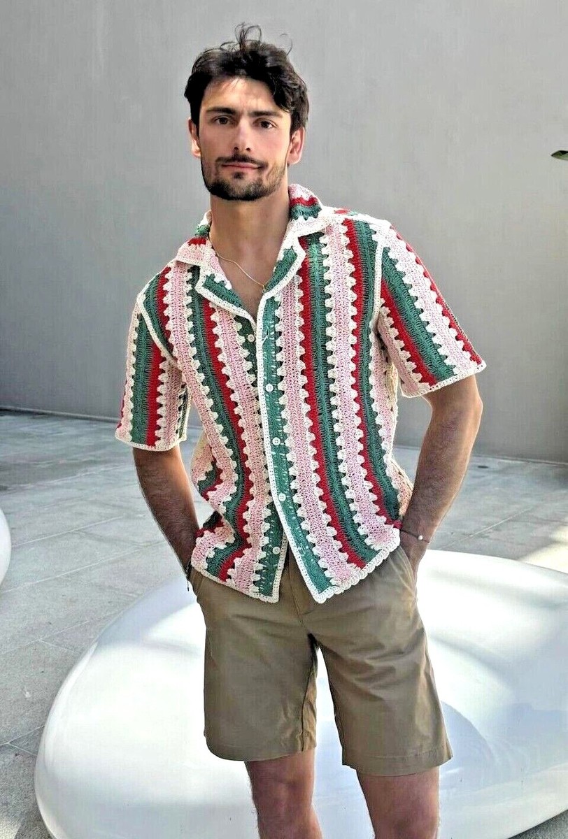 STRIPED CROCHET シャツ Zara Striped Crochet Shirt Limited Edition Multicoloured Size M L