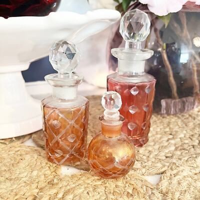 Vintage Cranberry Perfume Bottles w Cut Glass Stoppers Set of