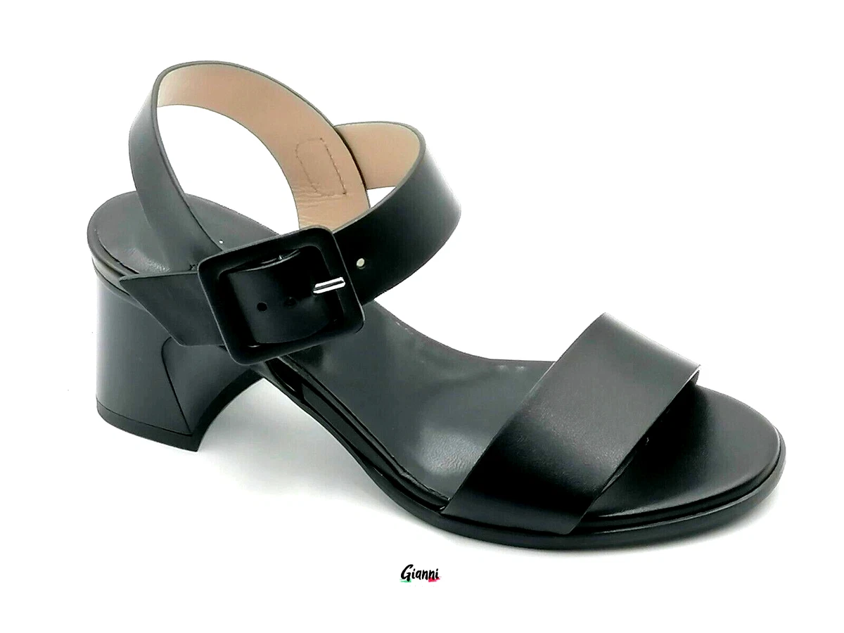 Nero Giardini E513515D Sandali Donna Con Zeppa In Pelle - Made In Italy, Chiusura A Fibbia, Colore Nero
