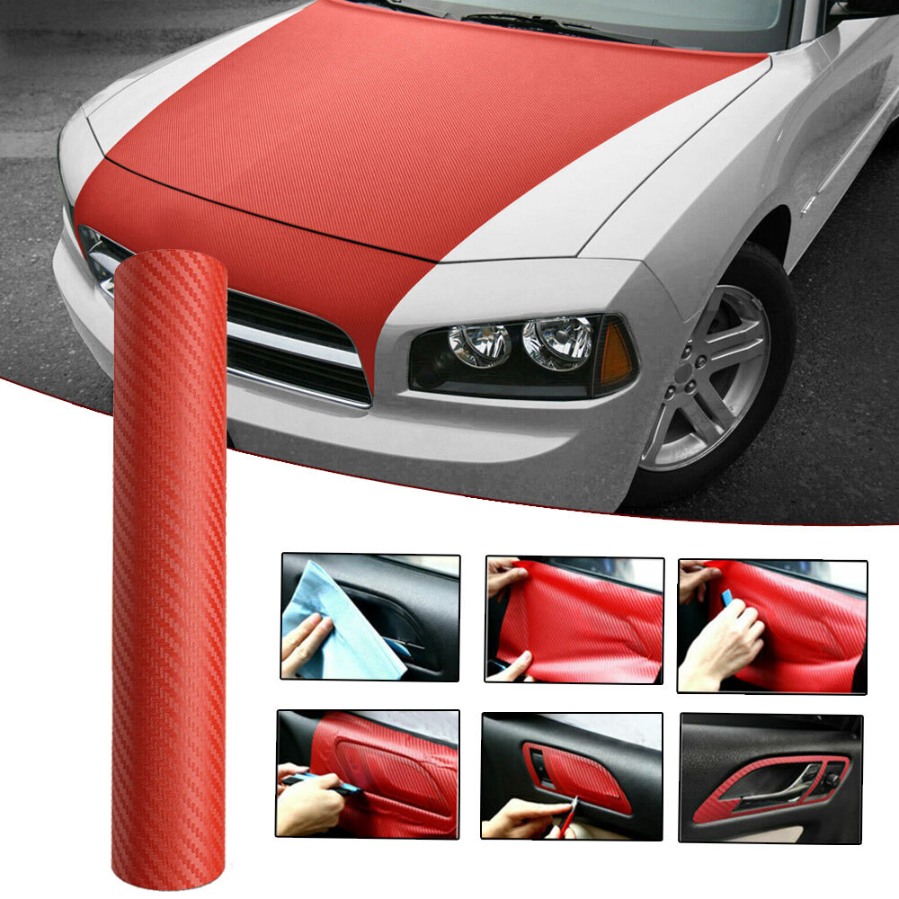 1x Carbon Fiber Red Car Sticker Vinyl Decal Interior Parts Decor Car