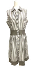 Madison Studio 12 Cotton Gray Stripe Sleeveless Fit & Flare Shirt Dress Lined