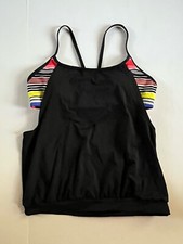 JAG Women's Cross Back Layered Blouson Tankini Swimsuit Top Black Multi Size Med