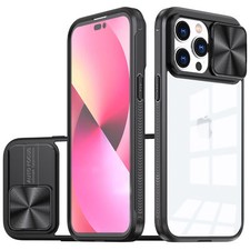HD Transparent Case with Camera Privacy Cover for iPhone 15 Pro Max - Black