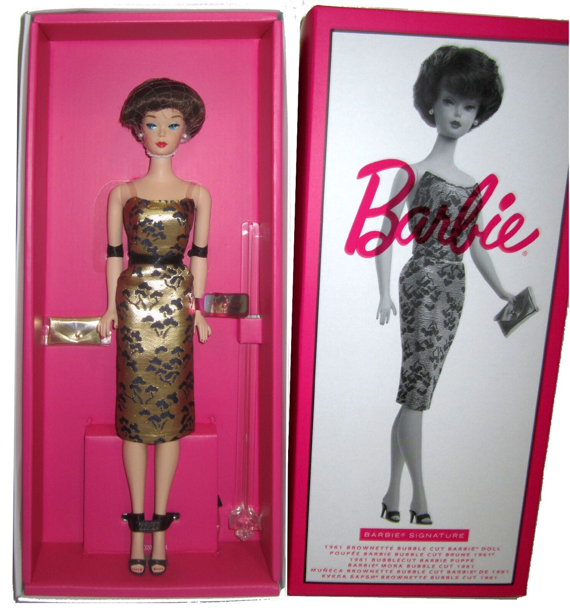 Silkstone Barbie Repro 1961 Brownette Bubble Cut with gold navy