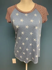 Chris & Carol boutique patriotic shirt size M L stars & stripes blue american
