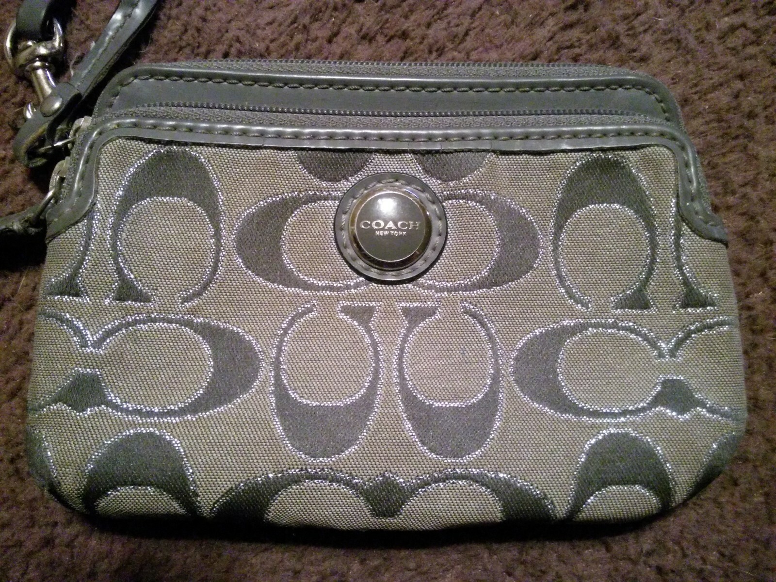 Coach Signature C Double Zip Wristlet /Wallet Grey Gem