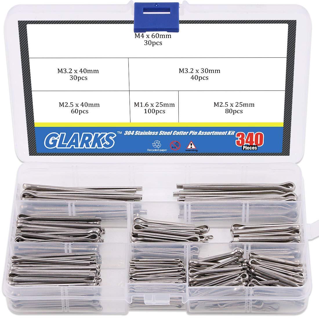 340-Pieces 6 Sizes 304 Stainless Steel Cotter Pin Clip Key Fastner Fitting Kit