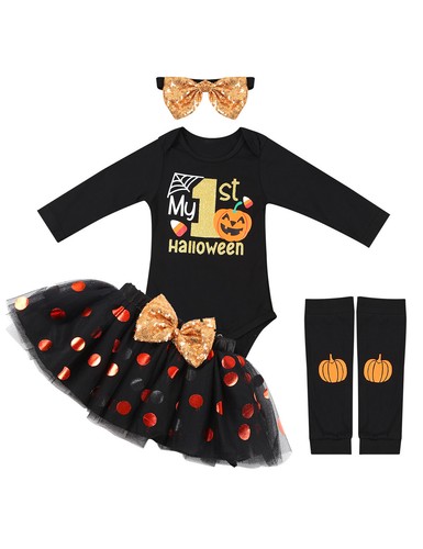 Romper+Mesh Tutu Skirt Leg Warmers+Headband Set Baby Girls Halloween Dress Up - 第 12/17 張圖片