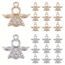 1Box 20pcs Cubic Zirconia Decor Angel Wing Design Charms Loops
