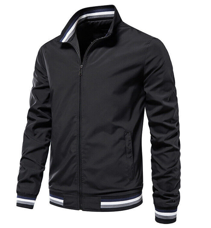 Mens Casual Sports Jacket Long Sleeve Stand Collar Pockets Full Zip Track  Jacket